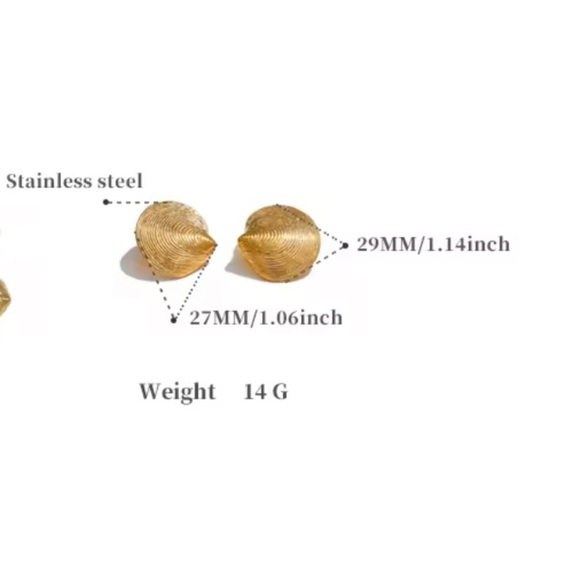 Gold Textured Seashell Statement Earrings – PVD Plated Stainless Steel - Picture 5 of 12